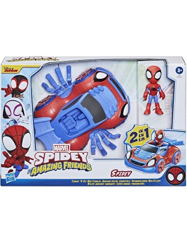 Marvel Spidey and His Amazing Friends - Figurine Spidey de 10 cm avec véhicule Arachno -bolide convertible 2 en 2