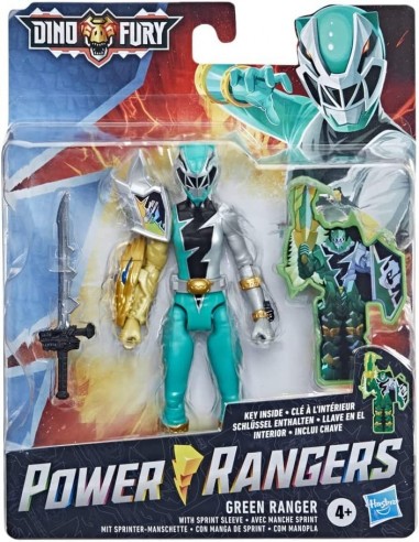 Power Rangers Dino Fury, Ranger Vert avec Manche Sprint, Figurine de 15 cm avec clé Dino Fury et Sabre Chromafury