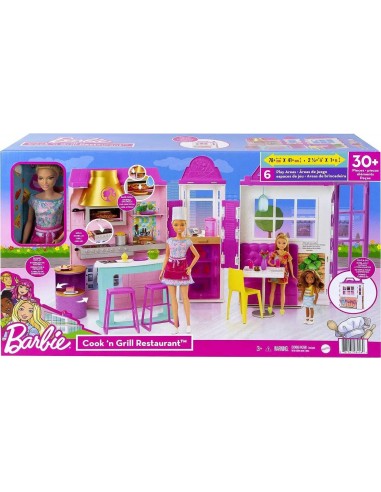 Barbie Mobilier coffret Restaurant avec une poupée incluse, plus de 30 accessoires