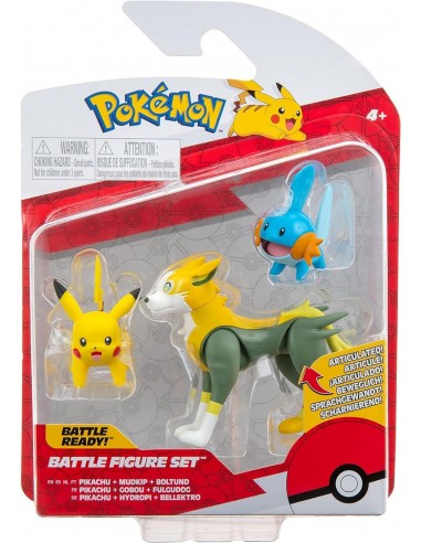 Pokemon Pack de 3 Figurines Mudkip, Pikachu et Boltund 7,6 cm